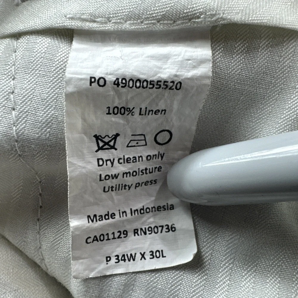 Calvin Klein Linen Pants Mens 34x30 Beige Khakis Chinos Luxury Preppy Beach READ